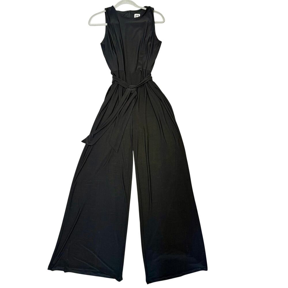 Anne Klein Black Sleeveless Jumpsuit Size 4 Wide Leg Stretchy